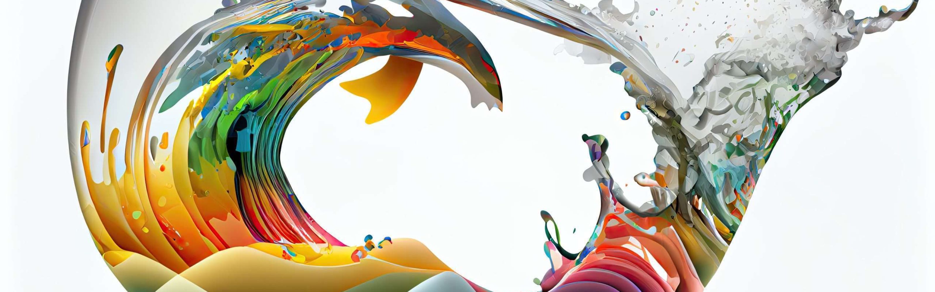 Rainbow wave. Colorful paint splash. Isolated design element on white background. Generative AI.